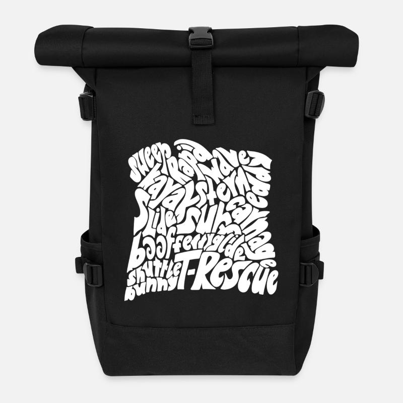 Square word cloud on the theme of white water - Roll Top Backpack - black
