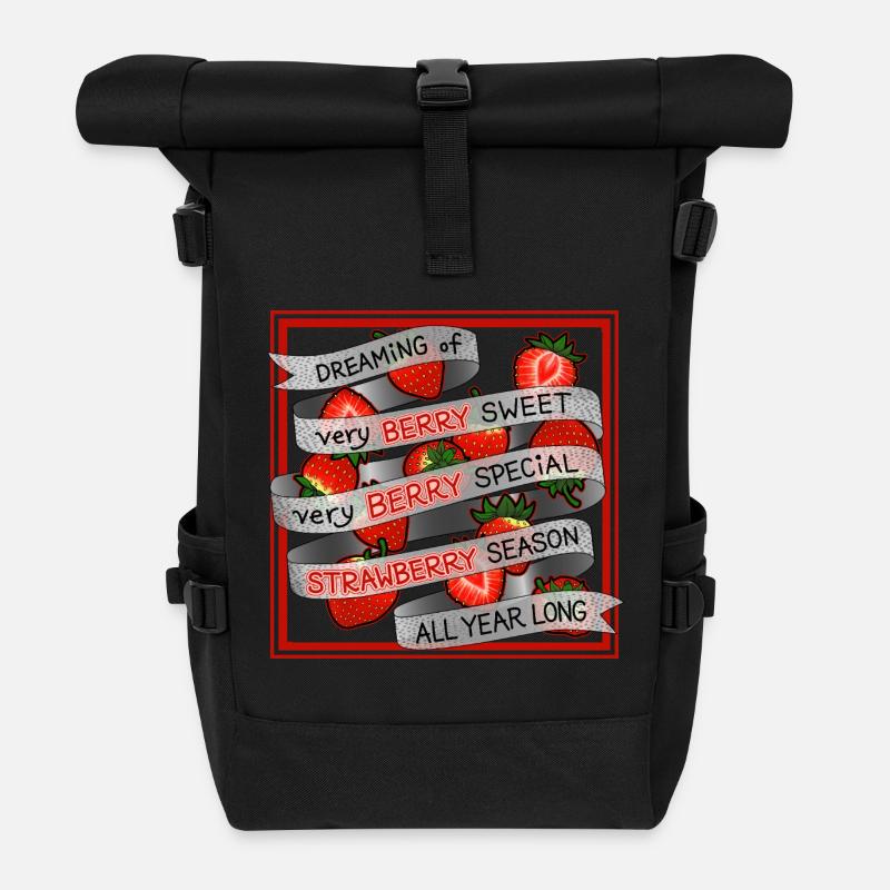 Dreaming of Strawberry all year long_in Frame - Roll Top Backpack - black