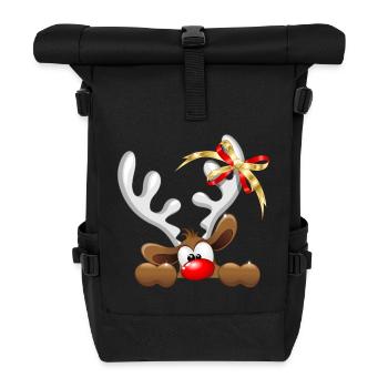 Lustiges Rentier-Cartoon-Peeking Weihnachts-Meme - Rolltop Rucksack - Schwarz - Vorne