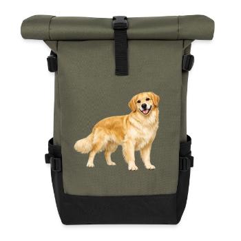 Golden Retriever lächelt - Rolltop Rucksack - Olive/Schwarz - Vorne