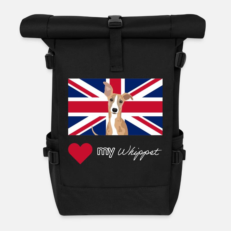LUVMYWHIPPET (White) - Roll Top Backpack - black