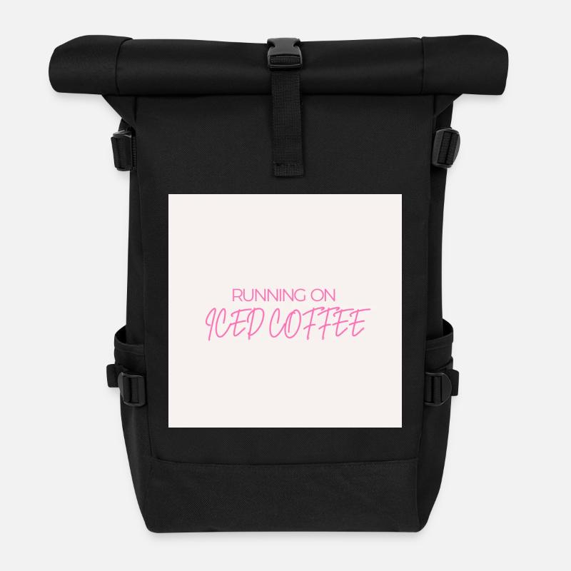 "LAUFEN AUF EISKAFFEE" Grafik-T-Design - Rolltop Rucksack - Schwarz