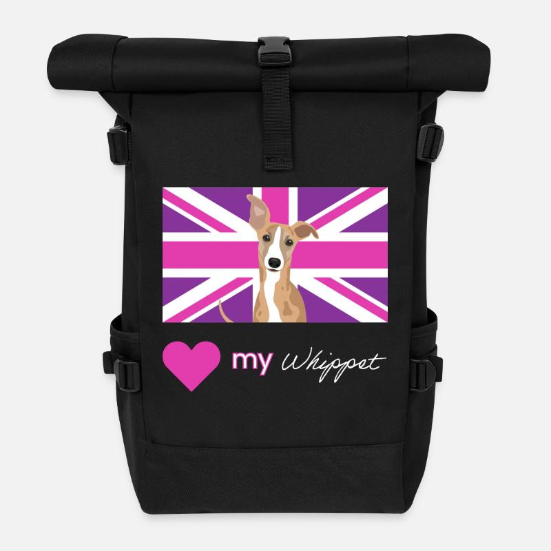PURPLEWHIPPET (White) - Roll Top Backpack - black