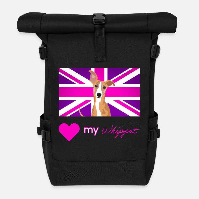 PURPLEWHIPPET (Pink text, Vibrant) - Roll Top Backpack - black