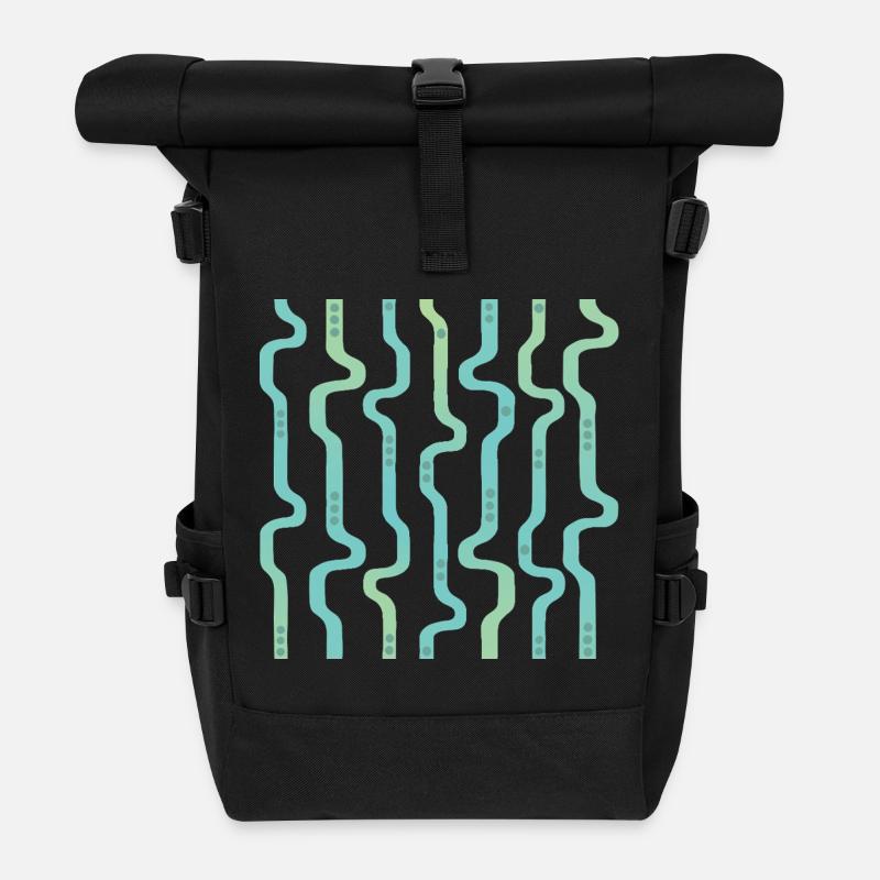 Wiggle Wavy Stripes L Stripes L Green Blue - Roll Top Backpack - black