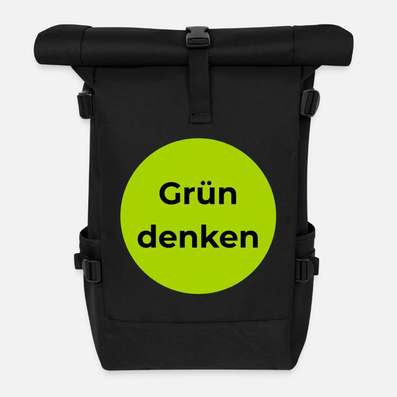 Green Thinking Typo Circle - Roll Top Backpack - black