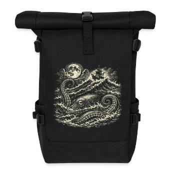 Octopus Octopus Sea Monster Vintage Sea Moon Ship - Roll Top Backpack - black - Front