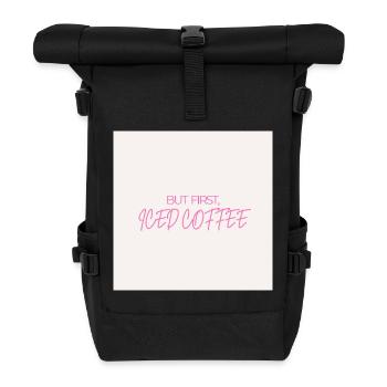 "ABER ZUERST EISKAFFEE" Grafik-Te-Design - Rolltop Rucksack - Schwarz - Vorne