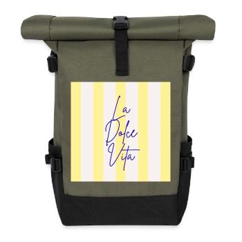 Minimalist LA DOLCE VITA Graphic Tee Design - Roll Top Backpack - olive/black - Front