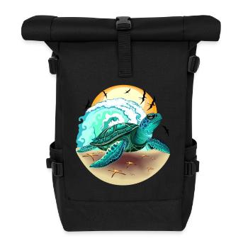 Meeresschildkröte, Ozeanwellen- und Fregattenvögel - Rolltop Rucksack - Schwarz - Vorne