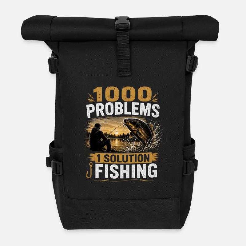 1000 Problems 1 Solution Carp Fishing Design - Roll Top Backpack - black