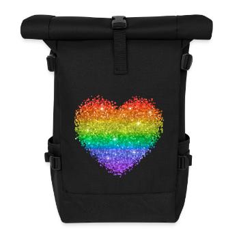 Regenbogenherz Glitzerpunkte - Rolltop Rucksack - Schwarz - Vorne