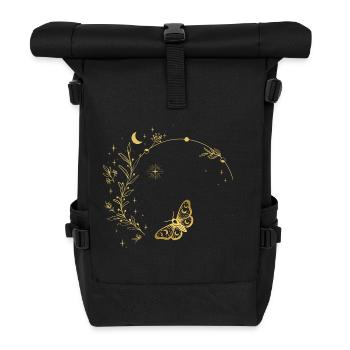 Golden Moon Leaves Circle Frame - Roll Top Backpack - black - Front