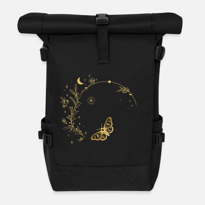 Goldene Mondblätter Kreisrahmen - Rolltop Rucksack - Schwarz