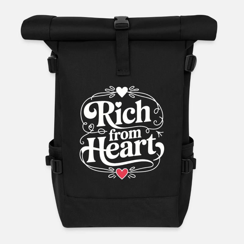 Rich from Heart – schöner Schriftzug - Rolltop Rucksack - Schwarz