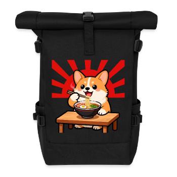 Corgi Isst Ramen Nudel Hund Kawaii - Rolltop Rucksack - Schwarz - Vorne