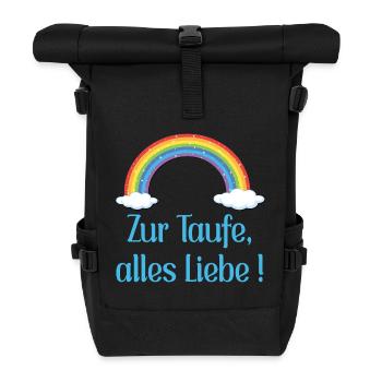 Baby Taufe Glückwünsche - Rolltop Rucksack - Schwarz - Vorne