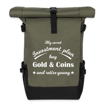 Geheimplan Gold & Coins zum Frühruhestand - Rolltop Rucksack - Olive/Schwarz - Vorne