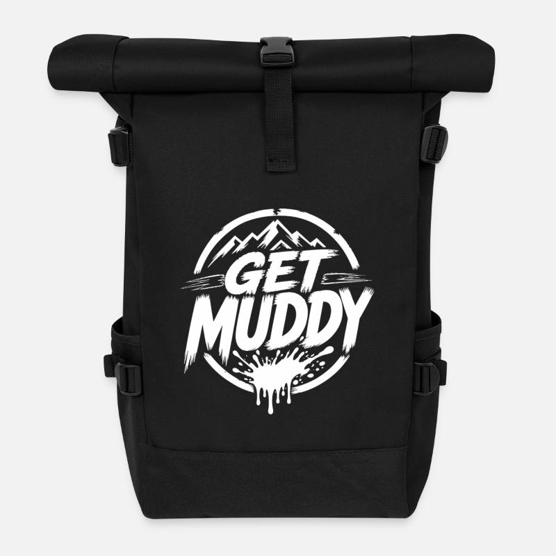 Get Muddy - White Logo - Roll Top Backpack - black