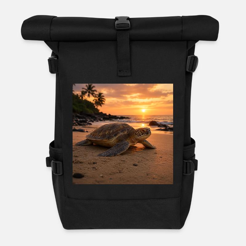 Sonnenuntergangs-Meeresschildkröte - Rolltop Rucksack - Schwarz