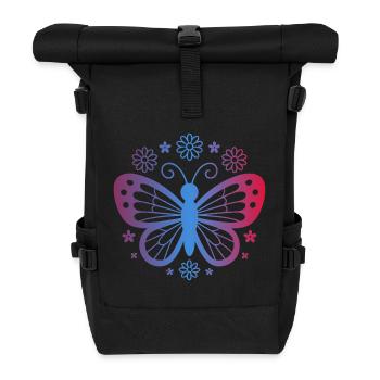 Farbverlauf Schmetterling mit Blumen - Rolltop Rucksack - Schwarz - Vorne