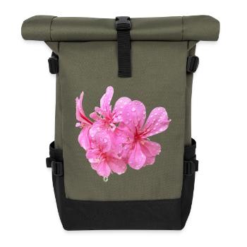 Vibrant_Pink_Geranium_Flowers - Rolltop Rucksack - Olive/Schwarz - Vorne