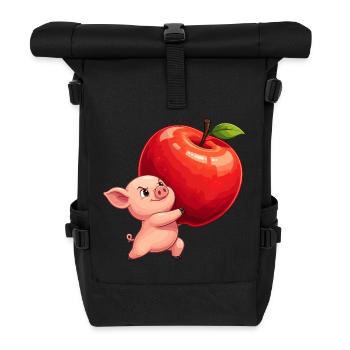 Apfel Schwein Cartoon - Rolltop Rucksack - Schwarz - Vorne