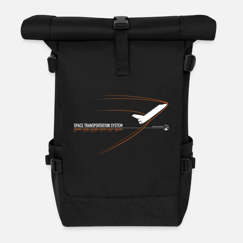 Navette spatiale (imprimé orange) - Sac à dos roll top - noir