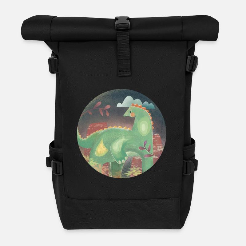 Dinosaurier im Landschaft - Rolltop Rucksack - Schwarz