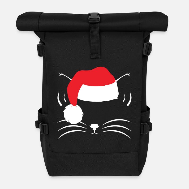 Weihnachtskatze Shirt - Rolltop Rucksack - Schwarz