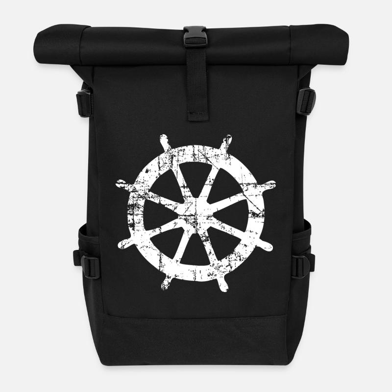 Steering Wheel Vintage White Sailing Design (FR) - Sac à dos roll top - noir