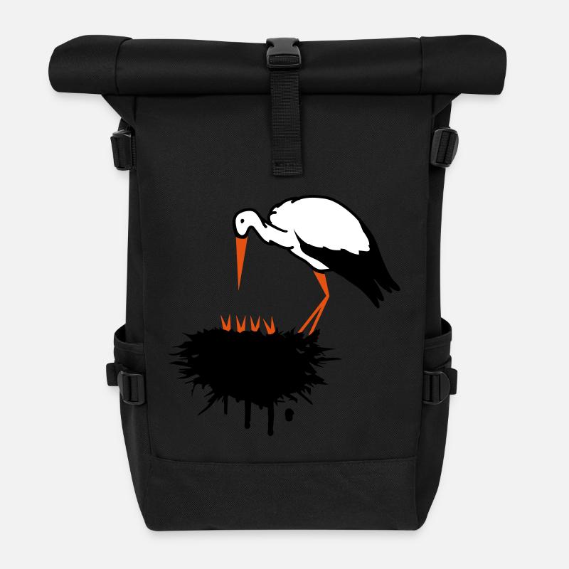 Storch und sein Nest mit Nachwuchs Graffiti - Rolltop Rucksack - Schwarz