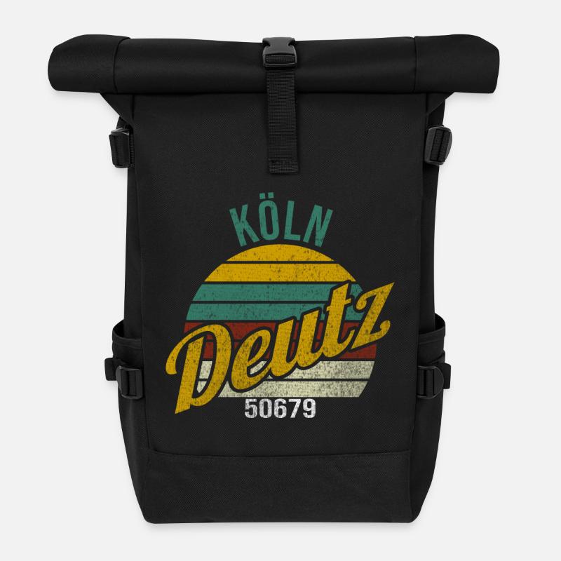 Kölsche Veedel - Köln-Deutz - Rolltop Rucksack - Schwarz