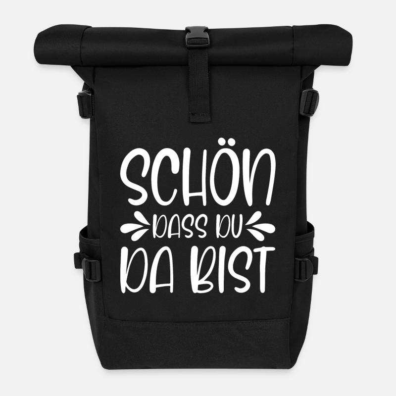 Schön dass du da bist - Rolltop Rucksack - Schwarz