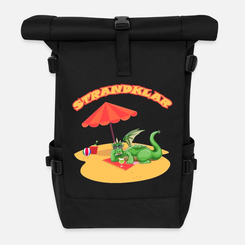 Strandklar Dinosaurier - Rolltop Rucksack - Schwarz
