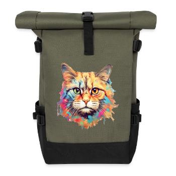 Katze - Rolltop Rucksack - Olive/Schwarz - Vorne