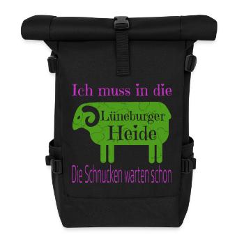 Lüneburger Heide Motiv - Rolltop Rucksack - Schwarz - Vorne