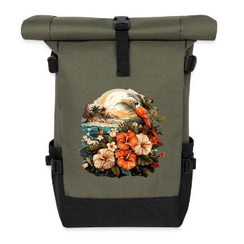 Tropisch - Rolltop Rucksack - Olive/Schwarz - Vorne