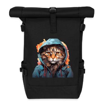 Katze - Rolltop Rucksack - Schwarz - Vorne