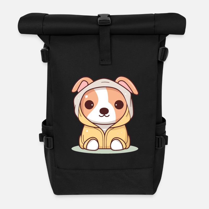 Chien - Style Kawaii - Sac à dos roll top - noir