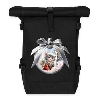 Kleines Kätzchen mit Vogel. - Rolltop Rucksack - Schwarz - Vorne
