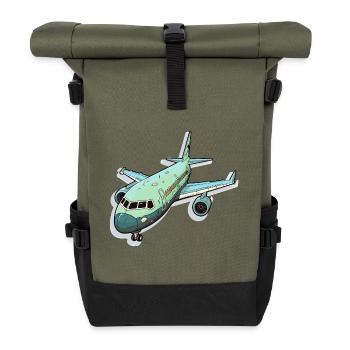Airplane - illustration - Roll Top Backpack - olive/black - Front