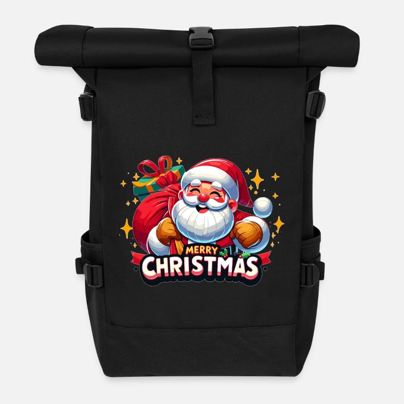 Merry Christmas - Santa Illustration - Rolltop Rucksack - Schwarz