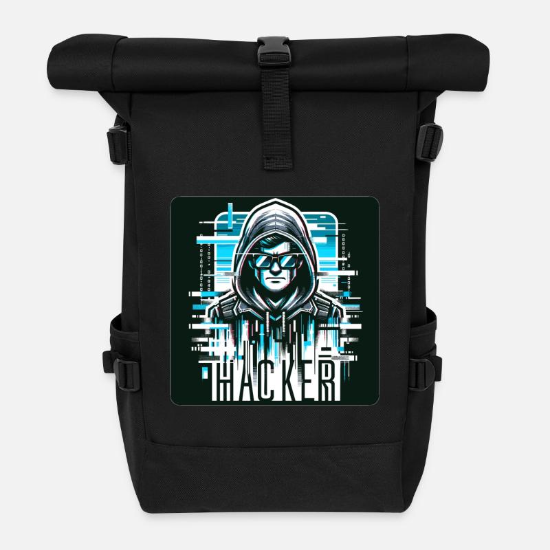 Hacker - Illustration - Rolltop Rucksack - Schwarz