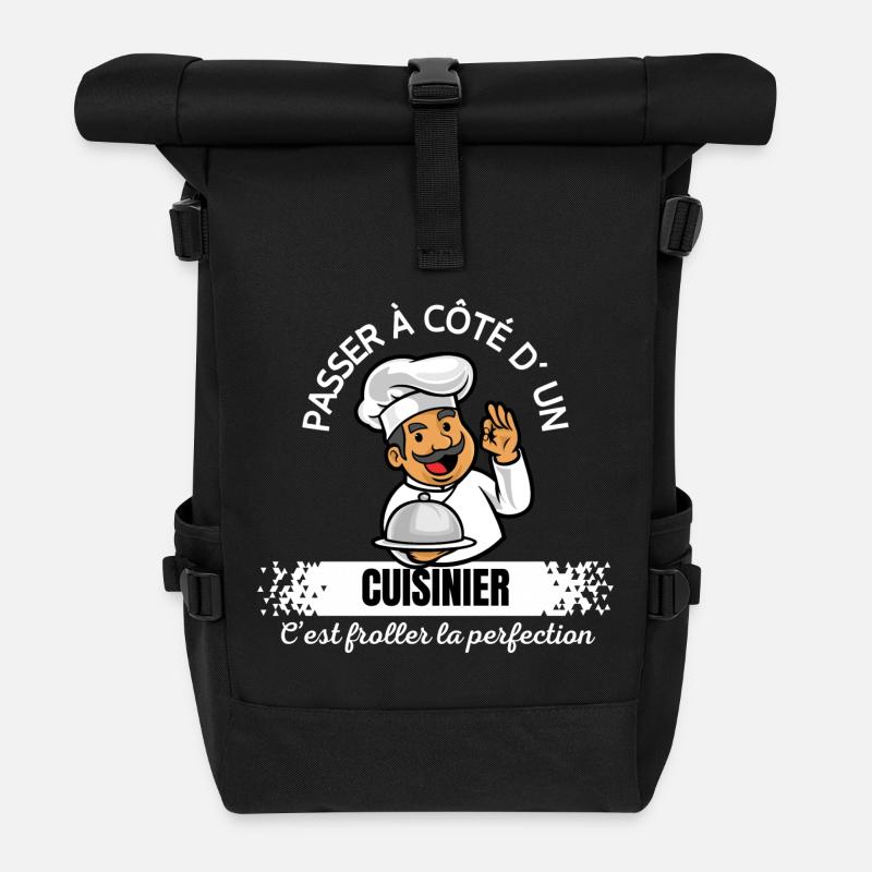 Cartoon Chef: Walk by a Cook - Roll Top Backpack - black