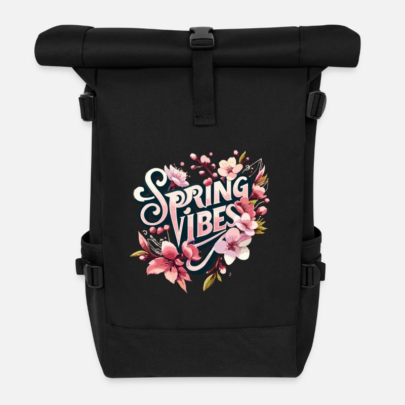 Frühlingsanfang Blumenpracht - Rolltop Rucksack - Schwarz