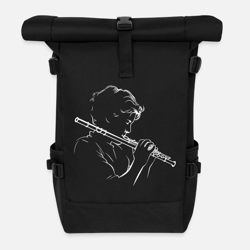 Flötenjunge Line Art - Rolltop Rucksack - Schwarz