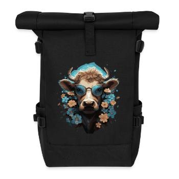 Lustige Kuh mit Blumen - Rolltop Rucksack - Schwarz - Vorne