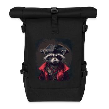 Waschbär Pirat - Rolltop Rucksack - Schwarz - Vorne