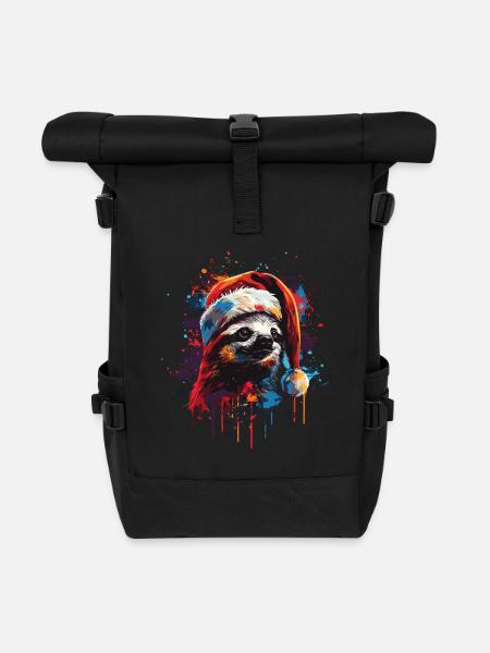 Faultier feiert Weihnachten - Rolltop Rucksack - Schwarz
